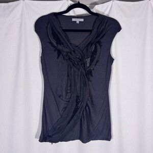 Classiques Entier Charcoal Silk Blend Draped Appliqué Top
